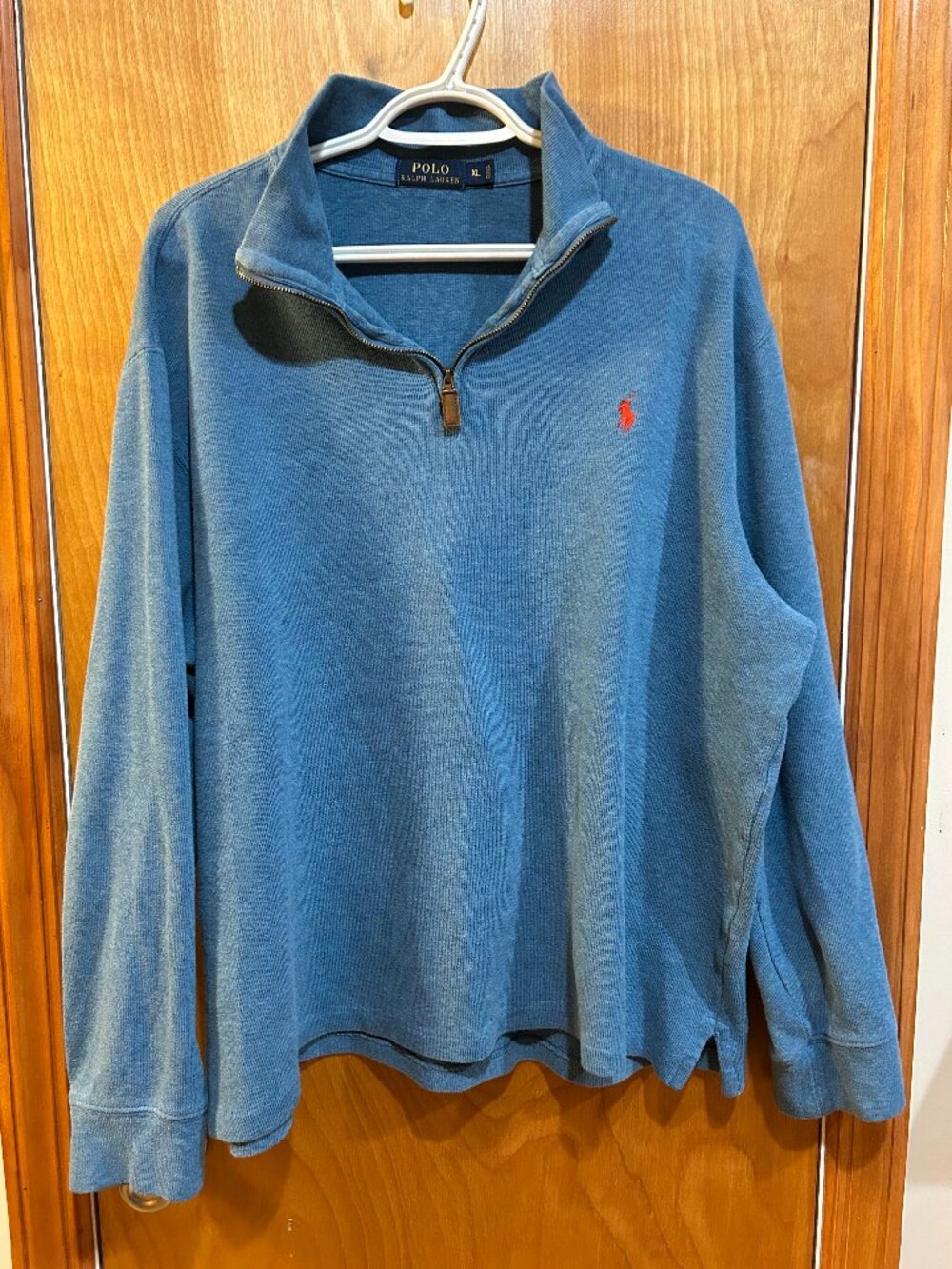 Polo Ralph Lauren XL Heather Blue Cotton Quarter Zip Pullover Red Pony